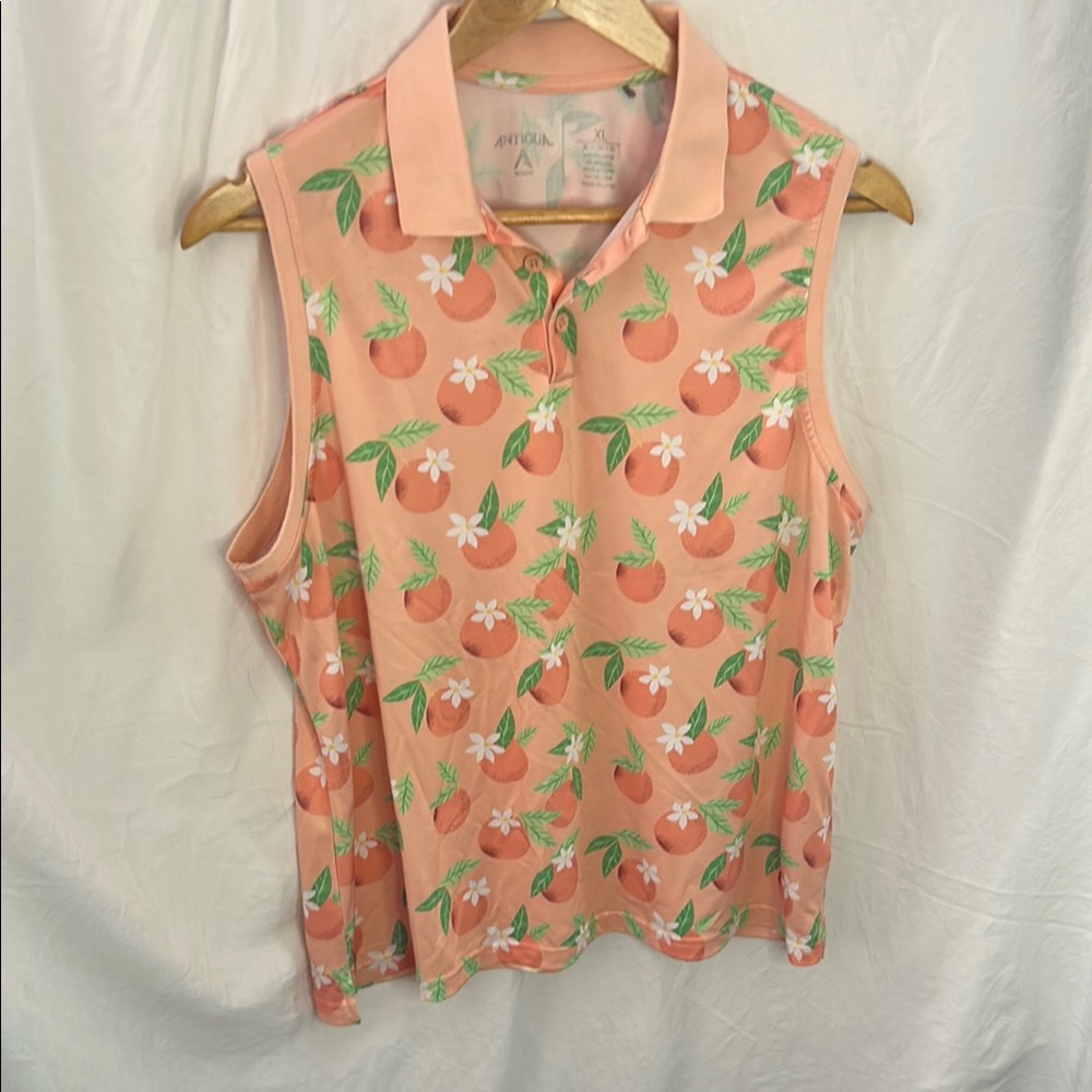 Antigua XL Peach Citrus Print Sleeveless Polo Top